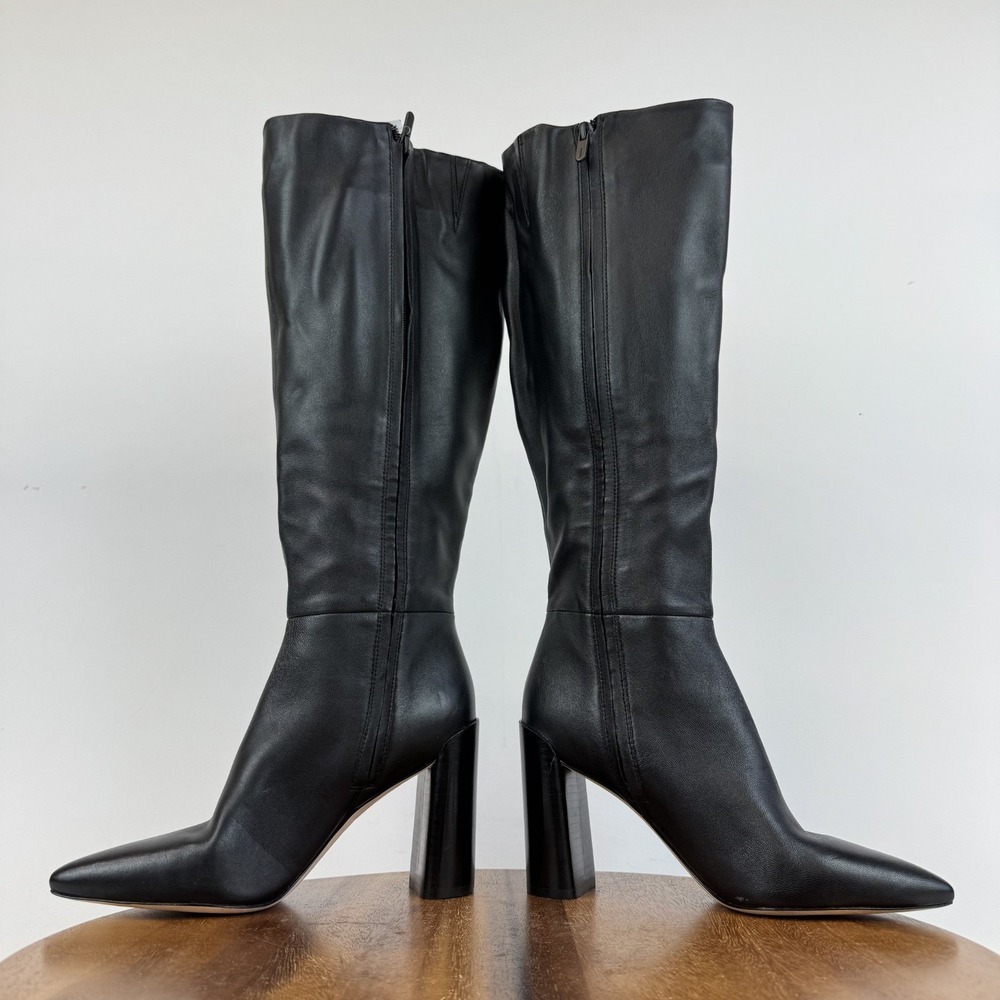 Womens Vince Pilar Black Leather Knee High Heeled Riding Boots Size 7 M WC GUC - Picture 6 of 9